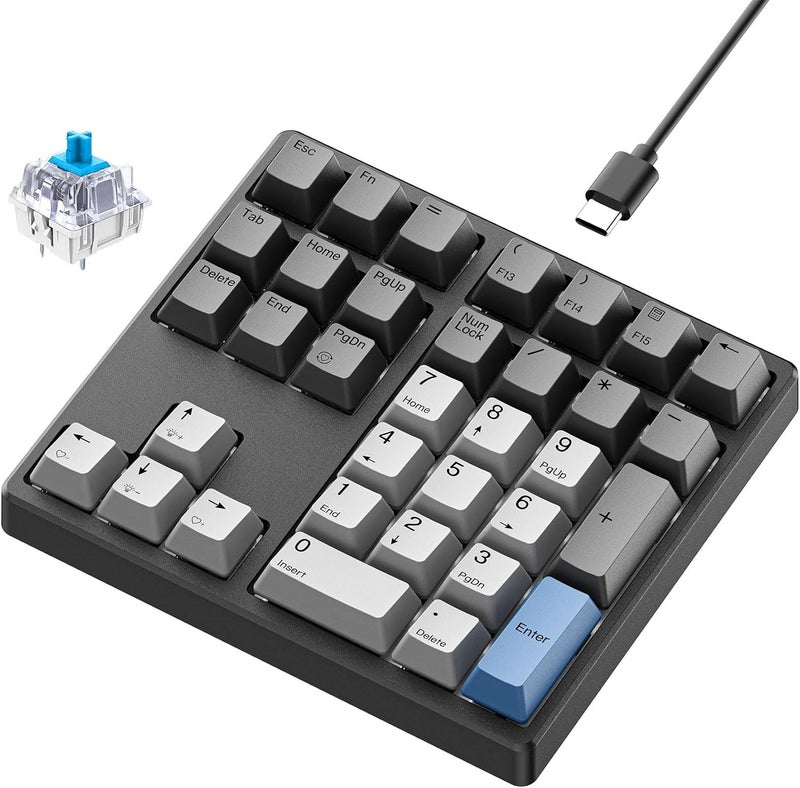 Kisnt Mechanical Number Pad,Hot Swappable Numpad with Gateron Switches,34 Keys Wired USB Keypad White Backlit Numeric Keypad with PBT Keycaps for Laptop PC Compact Keyboards (Blue Switch) - Image 1